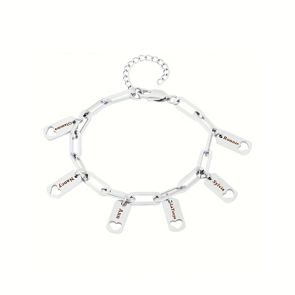 Women's Personalized Nameplate Bracelet with Hollow Heart Pendant